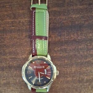 Men's Watch with Green and Maroon Strap